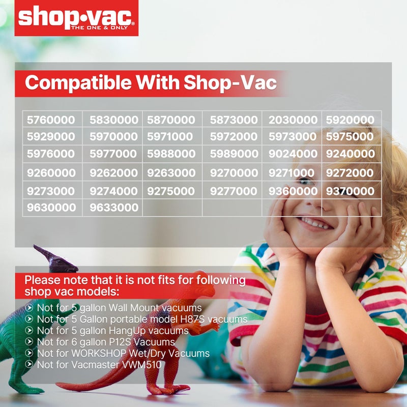 شوبفاك فلتر خرطوشة Shop-Vac 90304 وفلتر كم إسفنجي 90585، لمعظم المكانس الكهربائية الرطبة/الجافة من Shop-Vac 5 جالون فما فوق، تتضمن أداة الفرشاة، استبدال الأجزاء # 9058500,9030400,9034400، 3 قطع - Image 4
